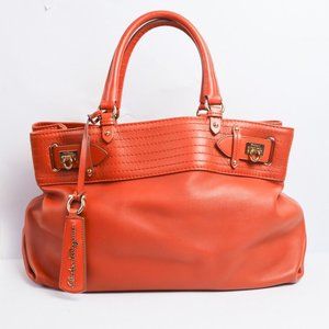 Salvatore Ferragamo Terracotta Women Leather Buckled Tote Handbag Made Italy